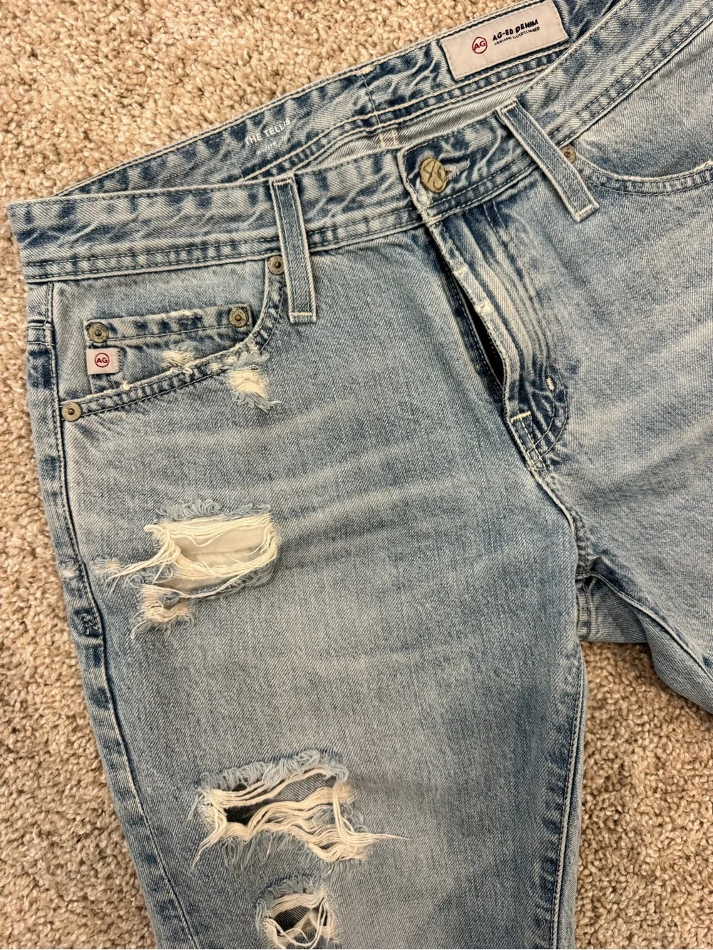 AG Adriano Goldschmied Light Blue Distressed Denim Shorts